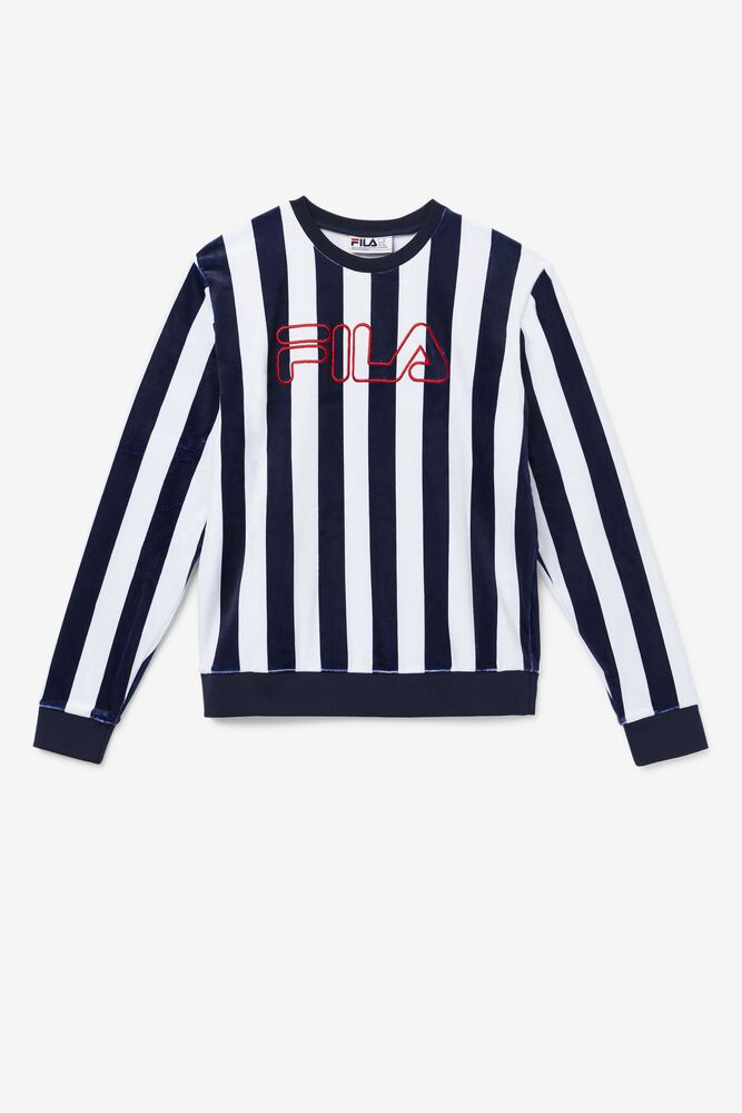 Fila Socca Velour Crew Navy/White Sweatshirt Mens - NZ 08453-SFJA